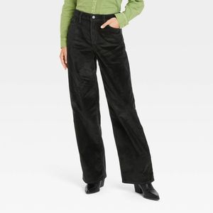 Women's High-Rise Corduroy Wide Leg Jeans - Universal Thread Black 8